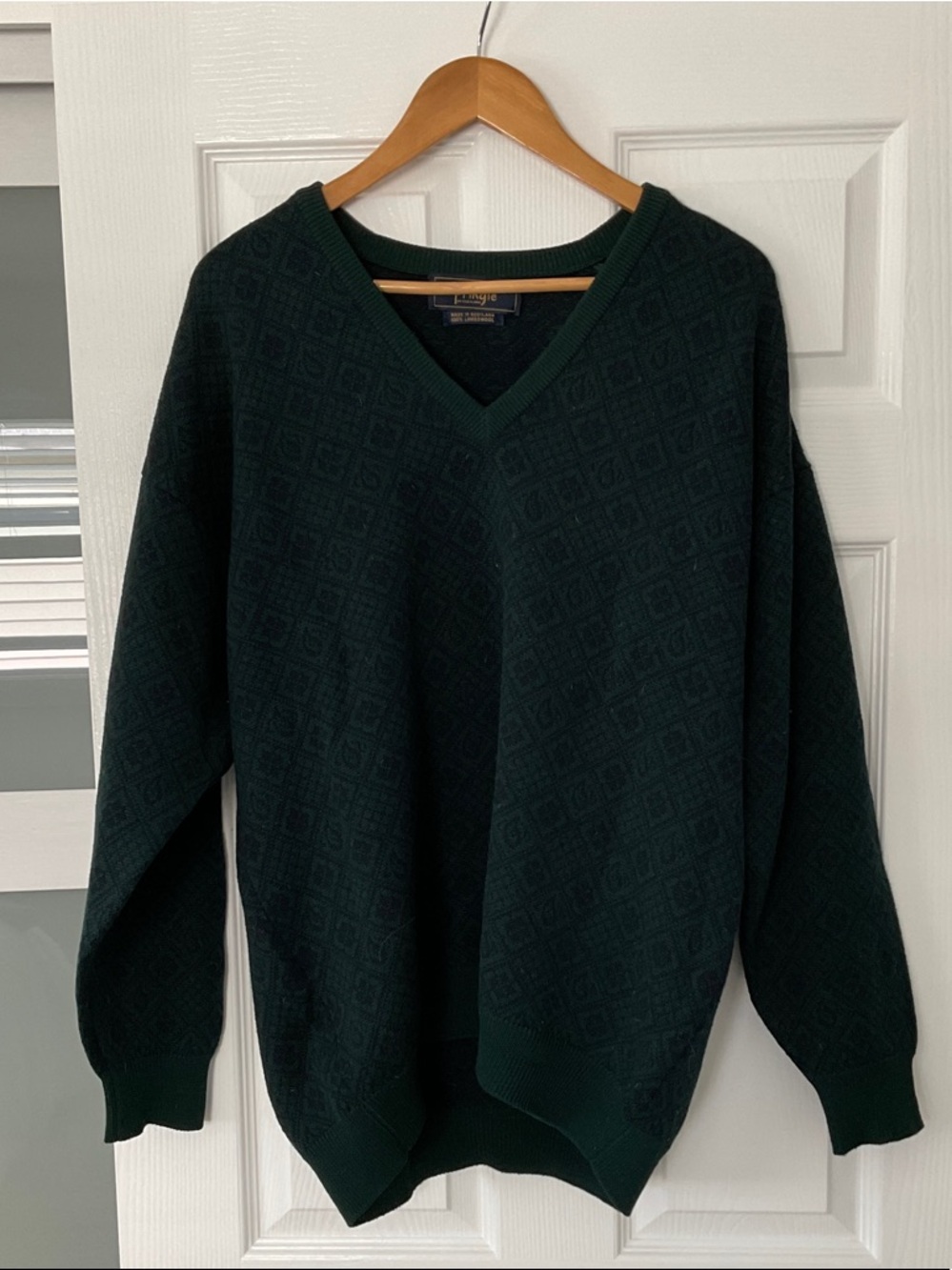 Men's V-Neck Textured Sweater - Dark Green